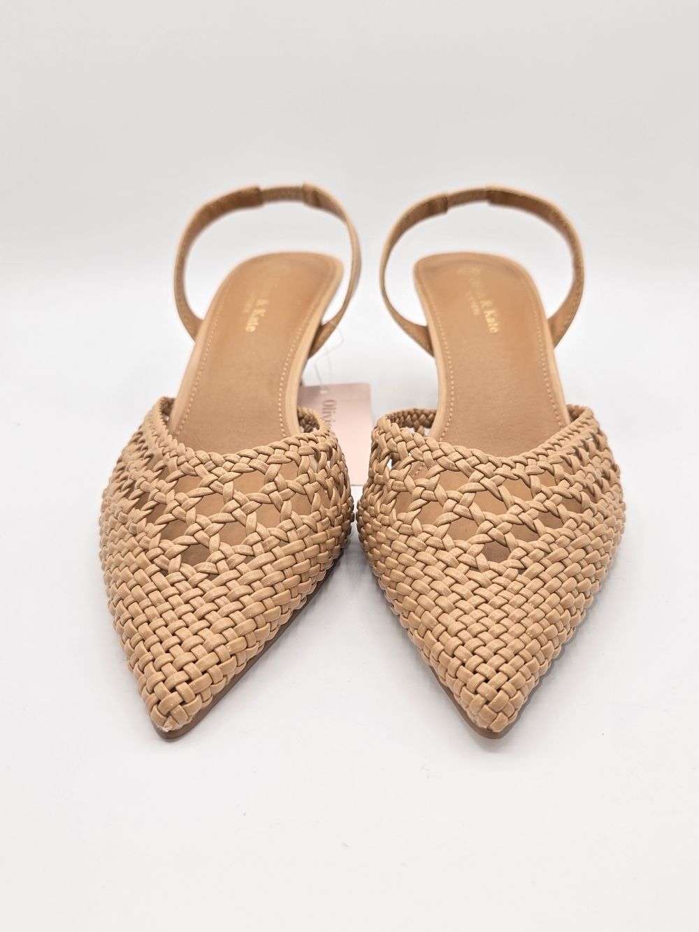 NWOT 9.5 Wide Woven Pointed Slingback Flats in Tan Comfy Kitten Heel  Stylish